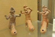 Earthenware Oil Lamps in the Form of Macrophallic Bearded Satyrs