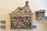 Etruscan Cinerary Urns with Reclining Figure and Battle Scene